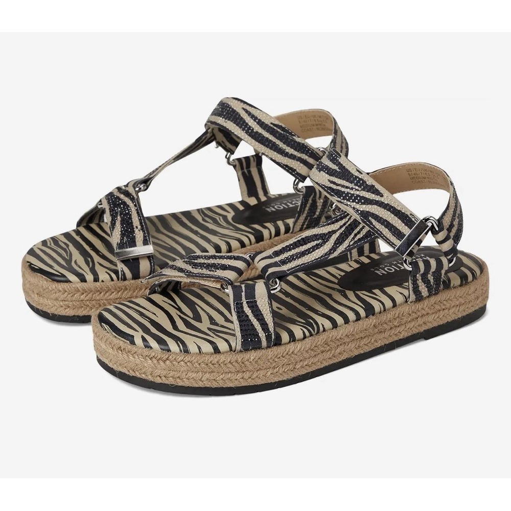 New Reaction Kenneth Cole 9.5 M Coast Zebra Sparkle Sport Sandal Espadrille READ